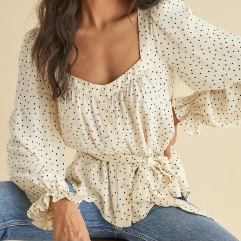 Reformation Polka Dot Square Neck Button Down Shirt